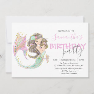 FAIRE-PART ANNIVERSAIRE MERMAIN SOUS LA ROSE DE MER