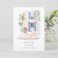 Annonce de déménagement à vélo devant un bâtiment