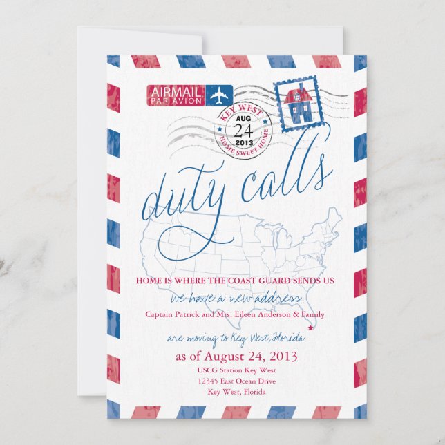 Faire-part Annonce de déménagement militaire par avion de Key (Devant)