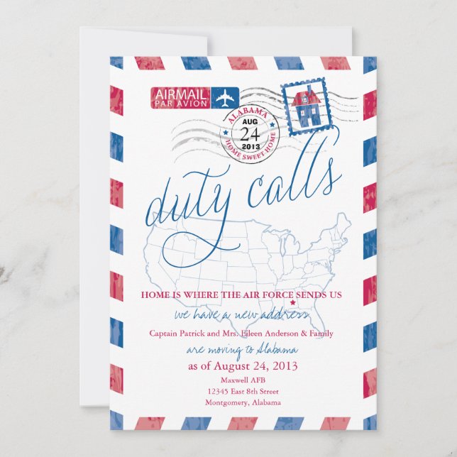 Faire-part Annonce de déménagement militaire par avion de l'A (Devant)