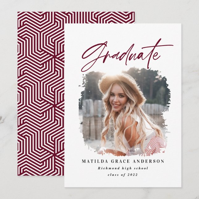 Faire-part Annonce de fin d'études en typographie de photo gé (Devant / Derrière)