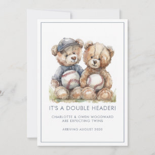 Faire-part Annonce de grossesse Oursons aquarelle Jumeaux