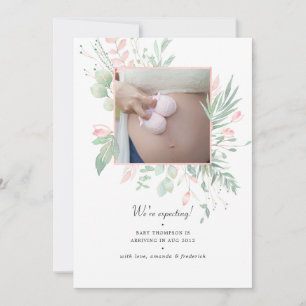 Faire-part Annonce de grossesse Photo Pastel Rose et Verdure