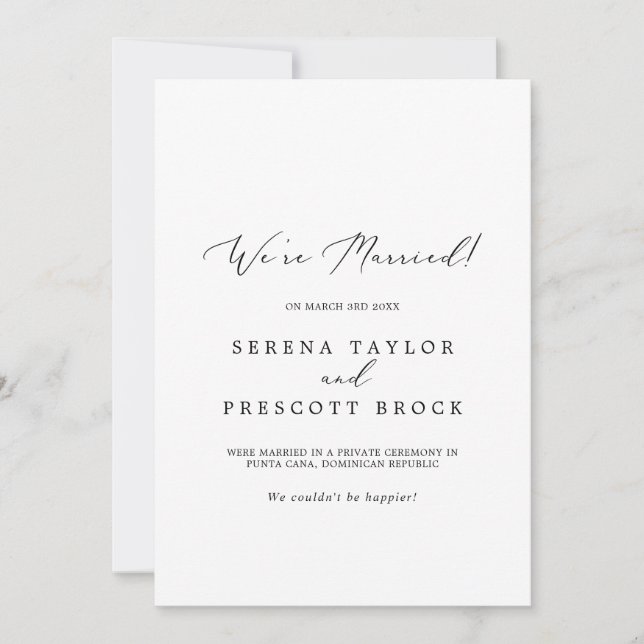 Faire-part Annonce de mariage intime en calligraphie noire dé (Devant)