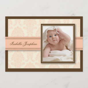 Faire-part Annonce de naissance au chocolat Damask doux (pêch