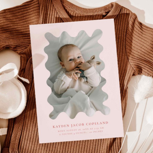Faire-part Annonce de naissance avec cadre rose ondulé pour p (Créateur téléchargé)