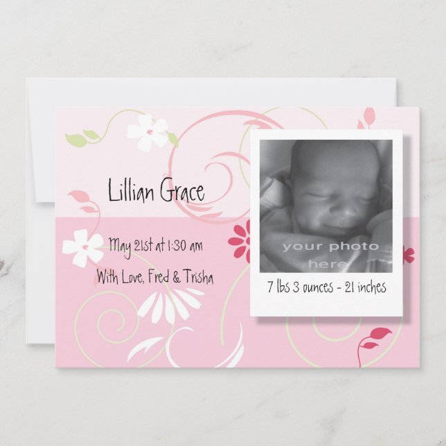 Faire-part Annonce de naissance Bébé Fille (Devant)