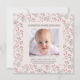 Faire-part Annonce de naissance Bébé fille Baies Rose tendre