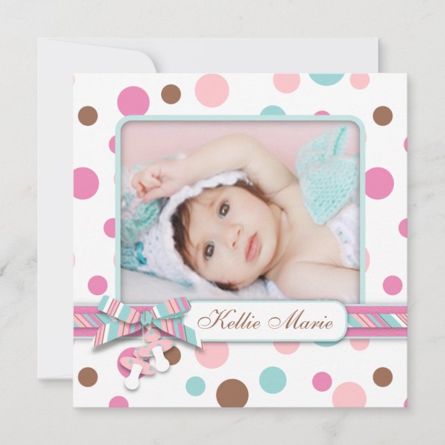 Faire-part Annonce de naissance Bébé fille pois (Devant)