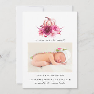 Faire-part Annonce de naissance d'automne Bourgogne et rose