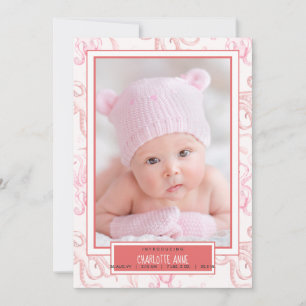 Faire-part Annonce de naissance de bébé fille pieuvre mignonn