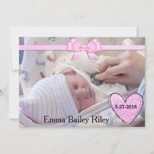 Faire-part Annonce de naissance de bébé fille rose pailleté