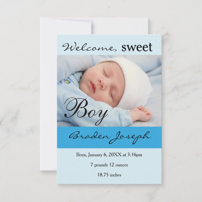 Faire-part Annonce de naissance de bébé nouveau-né garçon 3x5 (Devant)