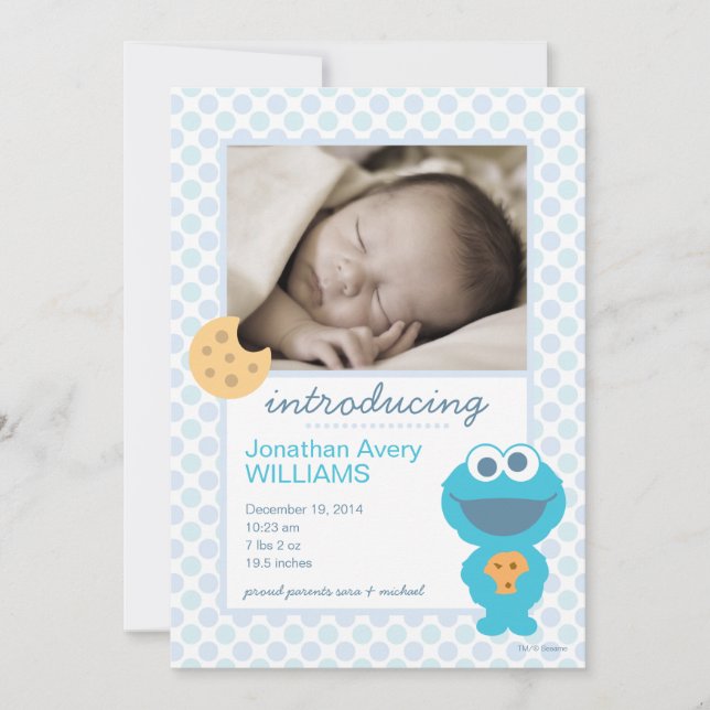 Faire-part Annonce de naissance de Cookie Monster (Devant)