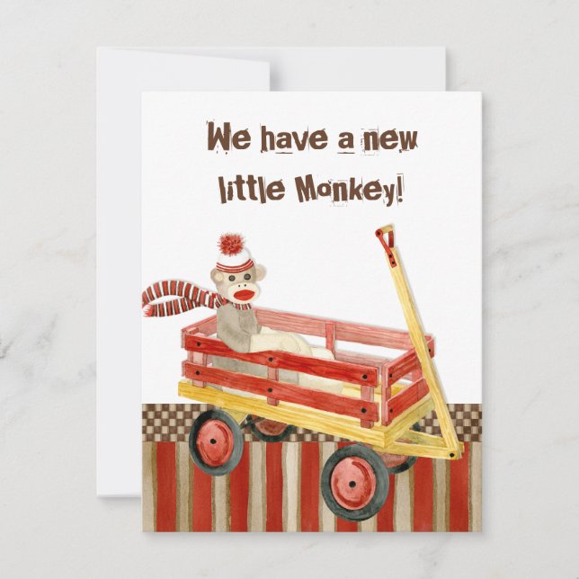 Faire-part Annonce de naissance de garçon avec Singe Chausset (Devant)