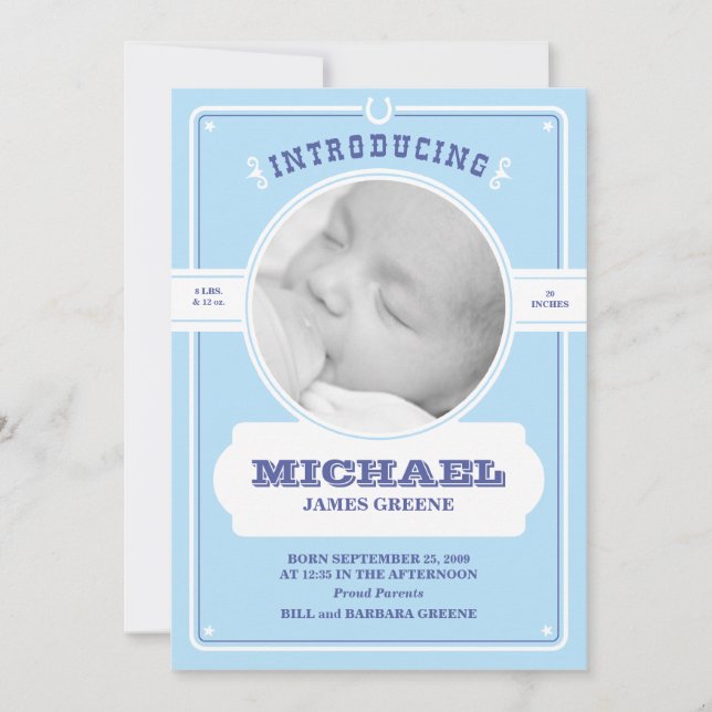Faire-part Annonce de naissance de garçon de style western (Devant)