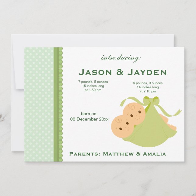 Faire-part Annonce de naissance de jumeaux (Devant)