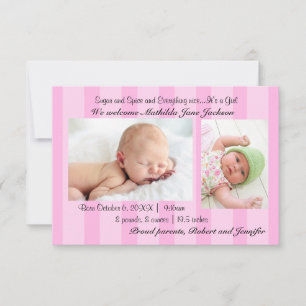 Faire-part Annonce de naissance de petite fille 3x5 Sugar and