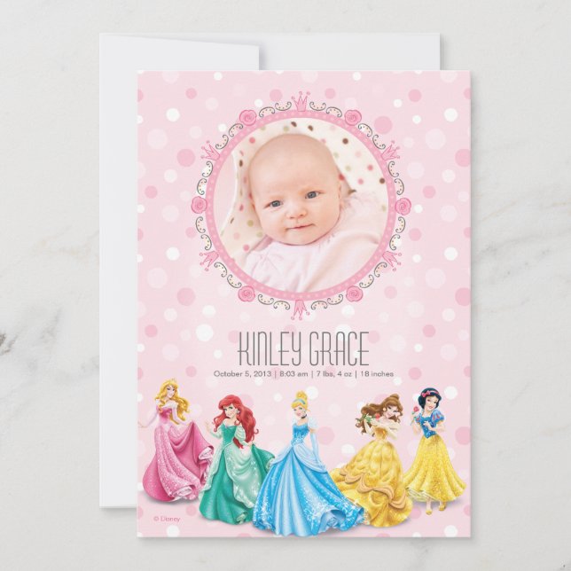 Faire-part Annonce de naissance de Princesse Disney (Devant)