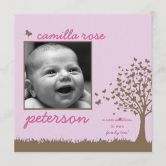 Faire-part annonce de naissance fille arbre papillon