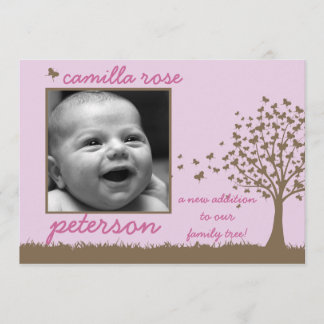Faire-part annonce de naissance fille arbre papillon