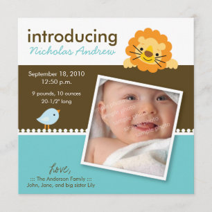 Faire-part Annonce de naissance Lion & Birdie Designer (bleu)