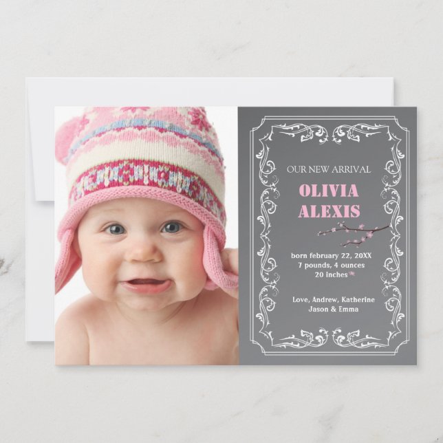 Faire-part Annonce de Naissance Photo Tableau Noir (Devant)