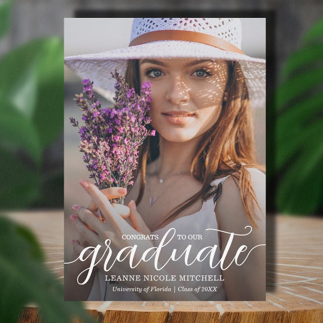 Faire-part Annonce de remise de diplômes avec superposition d (Elegant white script on photo graduation announcements,  PRINTED and/or INSTANT DOWNLOAD)