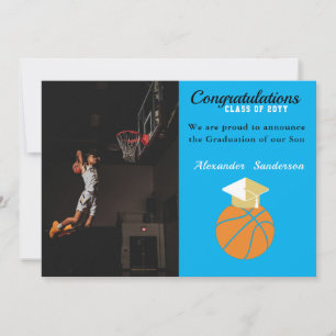 Faire-part Annonce de remise des diplômes de basketball Bleu 