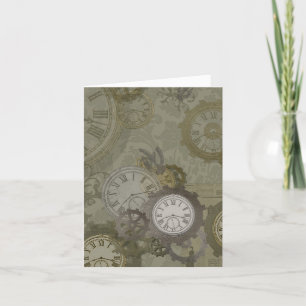 Faire-part Annonce imprimée vert olive Steampunk