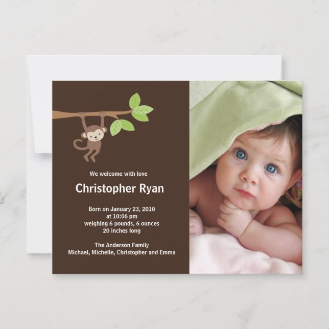 Faire-part Annonce photo de naissance de bébé garçon Little M (Devant)