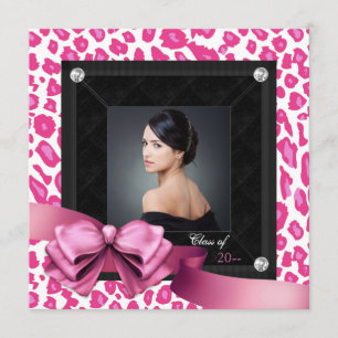 Faire-part Annonces de diplômes de Leopard rose chaud