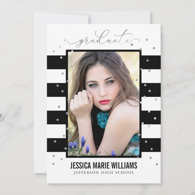 Faire-part Annonces de graduation de Black and Silver Foil (Devant)