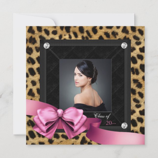 Faire-part Annonces de graduation de Pink Leopard (Devant)