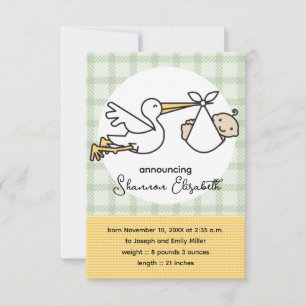 Faire-part Annonces de naissance de bébé cigogne (Jaune)