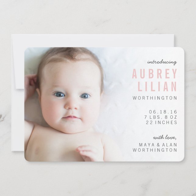 Faire-part Annonces de naissance de fille photo simple et mod (Devant)