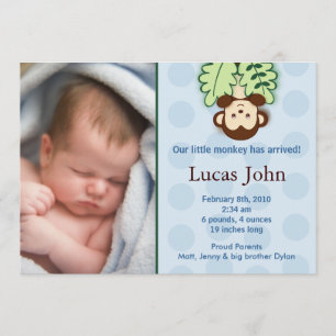 Faire-part Annonces de naissance photo personnalisée de singe