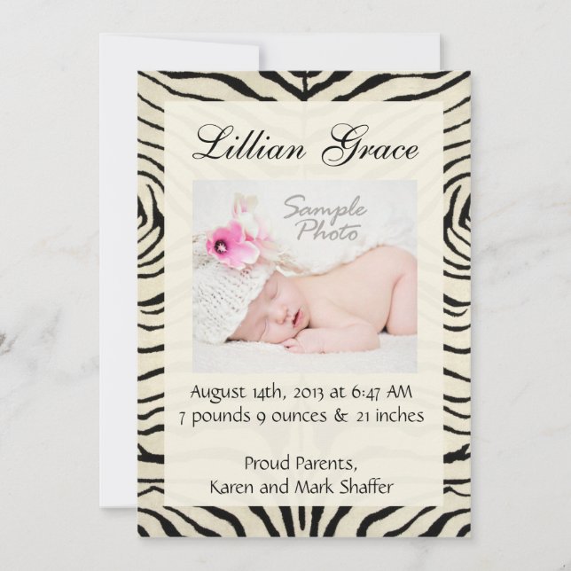 Faire-part Annonces de naissance Zebra (Devant)