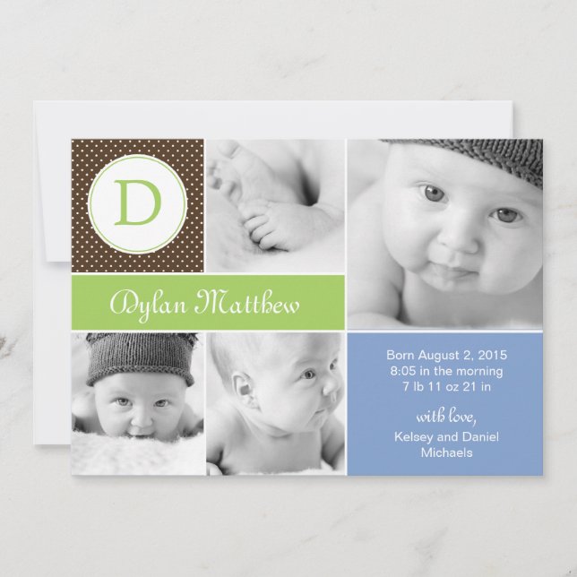 Faire-part Annonces initiales de naissance moderne - bleu (Devant)