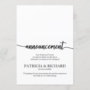 Faire-part Annulé Mariage Élégant Calligraphie