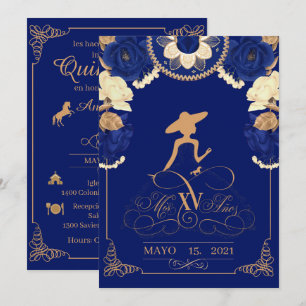 Faire-part Anuncio Charro Invitation, en bleu marine et or