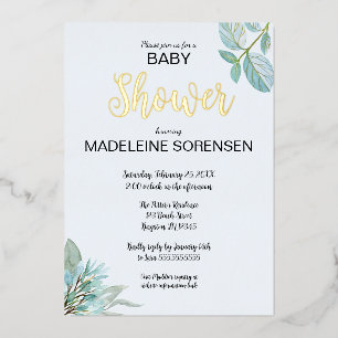 Faire-part aquarelle BÉBÉ et feuille d'or bois
