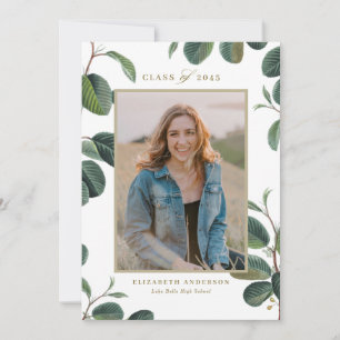 Faire-part Aquarelle Botanique Feuille White Photo Graduation