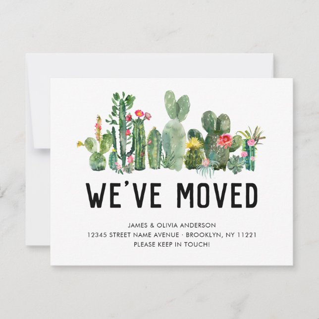 Faire-part Aquarelle Cactus Nous avons déménagé Nouveau Accue (Devant)
