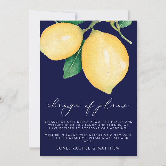 Faire-part Aquarelle Citrons Mariage Changement de plan (Devant)