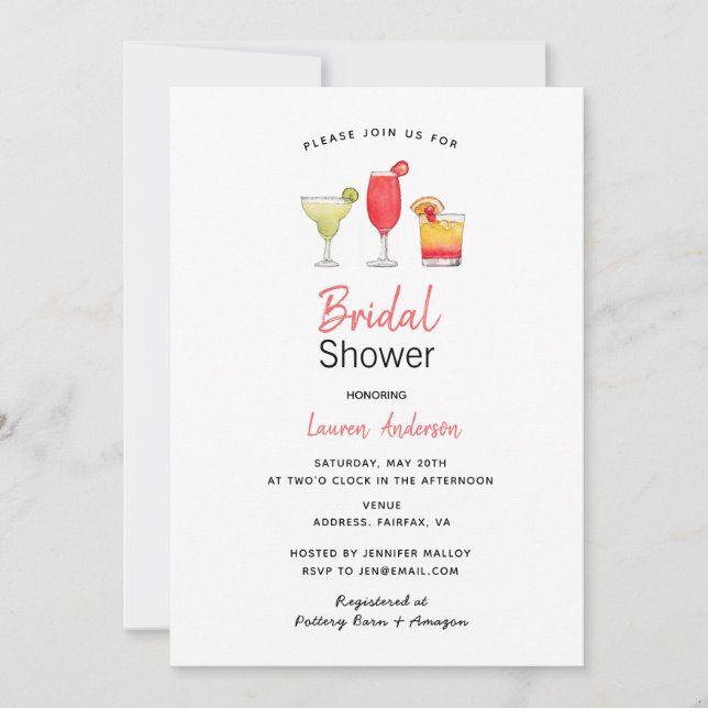 Faire-part Aquarelle cocktails douche nuptiale (Devant)
