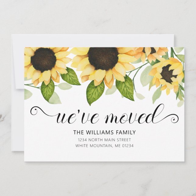 Faire-part Aquarelle de tournesol jaune moderne Floral Moving (Devant)