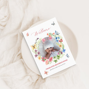 Faire-part Aquarelle Fleur sauvage bébé fille photo naissance