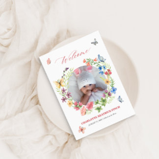 Faire-part Aquarelle Fleur sauvage bébé fille photo naissance