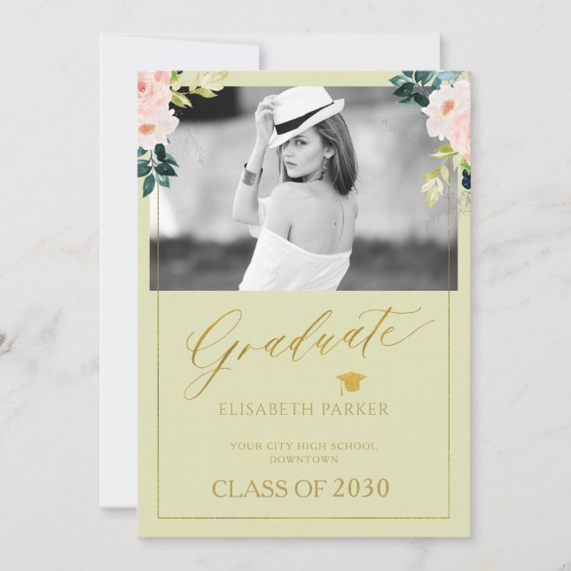 Faire-part Aquarelle florale élégante graduation photo (Devant)